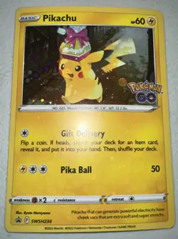 Pokemon TCG Pokemon Go Pikachu (Hat) Black Star Holo Promo Card SWSH234 - Image 1