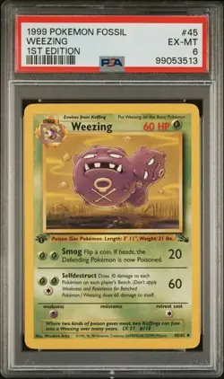 TCG 1999 Pokemon FOSSIL Non-Holo 1ST Edition Card WEEZING # 45 Graded PSA 6 - Image 1