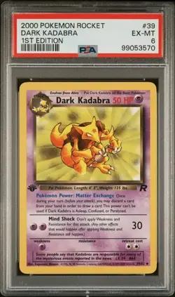 TCG 1999 Pokemon TEAM ROCKET Non-Holo 1ST Edition Card DARK KADABRA # 39 PSA 6 - Image 1