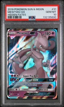 2019 POKEMON SUN & MOON HIDDEN FATES #31 MEWTWO GX PSA 10 - Image 1