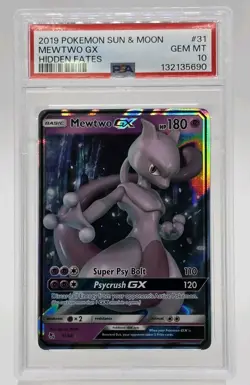2019 POKEMON SUN & MOON HIDDEN FATES #31 MEWTWO GX PSA 10 - Image 3