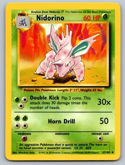 Nidorino 37/102 Uncommon Base Set Unlimited Pokemon Lightly Played - Image 1