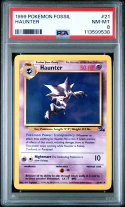 1999 POKEMON FOSSIL #21 HAUNTER PSA NM-MT 8 - Image 1