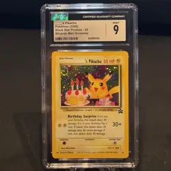 Birthday Pikachu Holo #24 Black Star Promo Pokemon CGC 9 🎂🎈 with Swirl 🌀 - Image 1