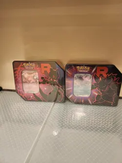 2x Pokemon TCG tins Team Rocket’s Mewtwo and Nidoking Tin - Sealed - In Hand - Image 1