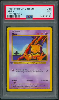 Pokemon 1st Edition Base Set Abra 43/102 PSA 9 - Image 1