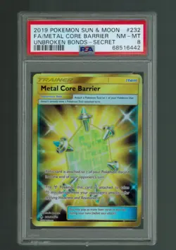 Pokemon PSA 8 Metal Core Barrier Secret 232 Full Art Unbroken Bonds 2019 - Image 1