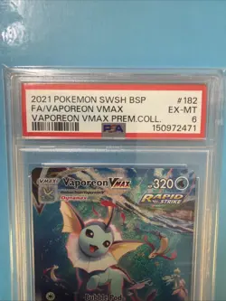 2021 Pokemon SWSH BSP FA/Vaporeon VMAX Prem Coll #182 PSA 6 EX-MT - Image 2