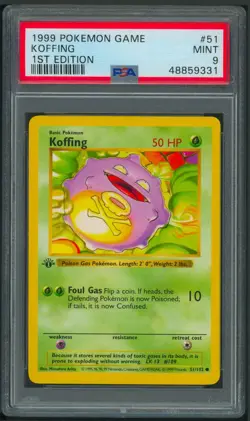 Pokemon 1st Edition Base Set Koffing 51/102 PSA 9 - Image 1