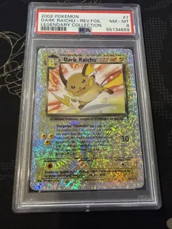 2002 POKEMON LEGENDARY COLLECTION #7 DARK RAICHU-REVERSE FOIL PSA 8 - Image 1