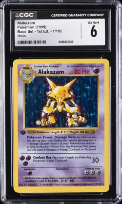 1999 POKEMON BASE SET - 1ST EDITION HOLO #1/102 ALAKAZAM CGC 6 - Image 1