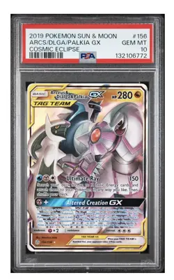 Pokemon 2019 SM Cosmic Eclipse Arceus Dialga Palkia GX 156/236 Holo PSA 10 - Image 1