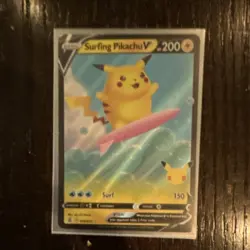 Pokemon Surfing Pikachu V Celebrations Ultra Rare Holo 008/025 200 HP Card - Image 1