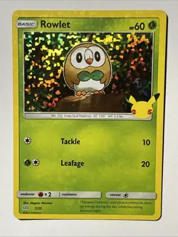 Rowlet 7/25 HOLO 25th Anniversary McDonald's Promo Pokemon TCG LP - Image 1