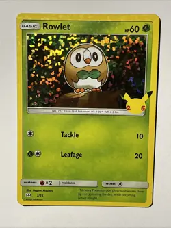 Rowlet 7/25 HOLO 25th Anniversary McDonald's Promo Pokemon TCG LP - Image 2