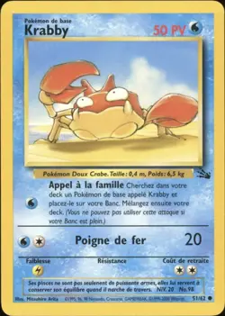 2000 Pokemon FRENCH Unlimited Fossil Krabby 51/62 NM - Image 1