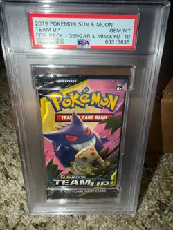 PSA 10 Gem Mint 2019 POKEMON SUN & MOON TEAM UP BOOSTER PACK Gengar Mimikyu - Image 1