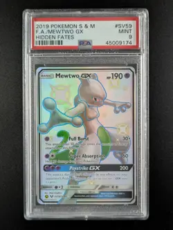 2019 Pokemon Sun & Moon Hidden Fates MEWTWO GX Full Art Holo SV59/SV94 PSA 9 - Image 1