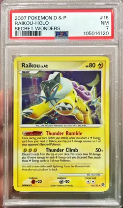 2007 Pokemon D & P Secret Wonders Raikou Holo Swirl 16/132 PSA 7 NM - Image 1