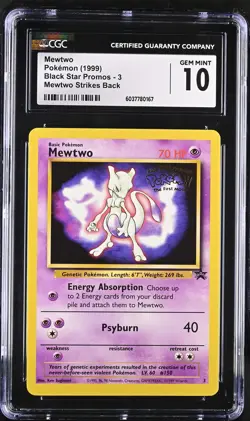 CGC 10 GEM MINT Mewtwo 1999 Black Star Promos 3 Pokemon Card - Image 1