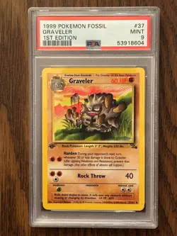 POKEMON FOSSIL 1st Edition GRAVELER #37 NON HOLO PSA9 #53918604 - Image 3