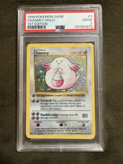 WOTC Pokemon TCG Chansey Shadowless First Edition Holo Base Set 3/102 PSA 2 Good - Image 1