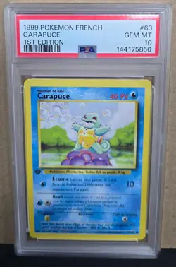 1999 Pokemon FRENCH 1st Edition Base Set Carapuce 63/102 PSA 10 - Squirtle (P3) - Image 1