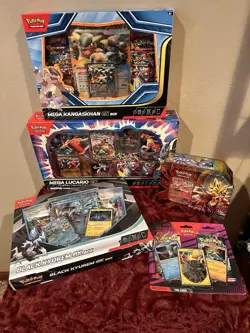 Pokemon TCG Bundle Lot, Mega Lucario Figurine Box, Mega k Ex, Blister, Ex Tin - Image 1