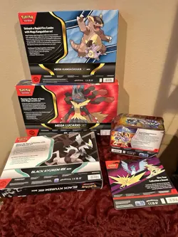 Pokemon TCG Bundle Lot, Mega Lucario Figurine Box, Mega k Ex, Blister, Ex Tin - Image 2