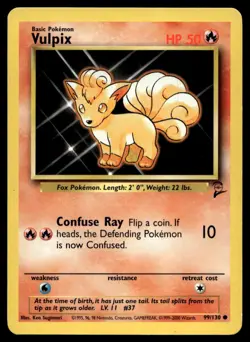Vulpix 99/130 Pokemon Card Base Set 2 Common 50 HP Lightly Played PA - Image 1