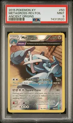 2015 POKEMON XY ANCIENT ORIGINS METAGROSS-REVERSE FOIL 50 PSA 9 MINT - Image 1