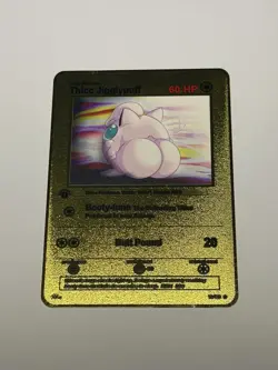 Thicc Jigglypuff Gold Metal High Quality Fan Art Card Funny Collectible Gift - Image 1