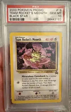 2000 POKEMON PROMO BLACK STAR POKEMON LEAGUE #18 TEAM ROCKET'S MEOWTH PSA 10 - Image 1
