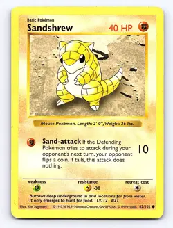 Pokemon Card Sandshrew 062/102 Base Set (Shadowless) 1999 - Image 1