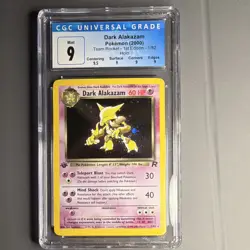 CGC 9 Dark Alakazam 1/82 Team Rocket Holo Rare 1st Ed Pokemon 2000 - Image 1