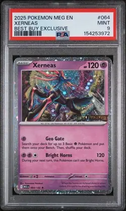 2025 Pokemon Mega Evolution Best Buy Exclusive #064 Xerneas Rare EX PSA 9 Mint - Image 1