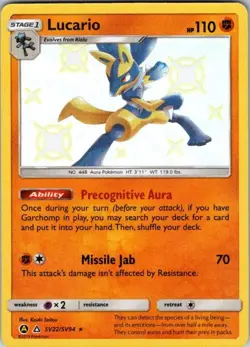 Lucario SV22/SV94 Shiny Rare Hidden Fates Shiny Vault Pokemon Lightly Played - Image 1