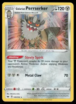 Galarian Perrserker 128/202 Holo Rare Pokemon 2020 Sword & Shield NM - Image 1