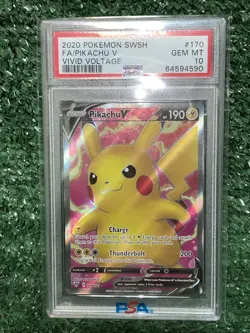 2020 Pokemon SWSH FA/Pikachu V Vivid Voltage #170 PSA 10 - Image 1