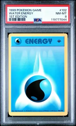 1999 Pokemon Base Set 1st Edition #102 Water Energy PSA 8 - Image 1