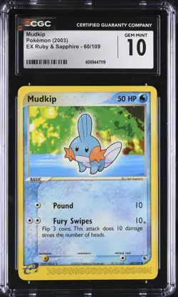 CGC 10 Mudkip 60/109 EX Ruby & Sapphire 2003 Pokemon Card - Image 1