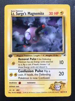 2000 Pokemon TCG Lt.Surge's Magnemite 50/132 Gym Heroes 1st Edition Uncommon NM - Image 1