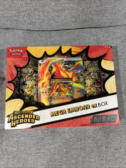 Pokemon TCG Ascended Heroes Mega Emboar Ex Box 4 Booster Packs New Sealed - Image 1