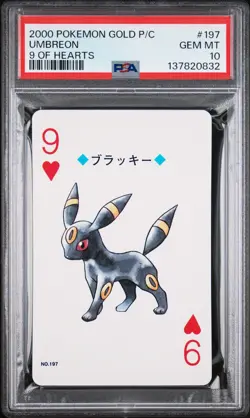 2000 POKEMON GOLD VERSION PLAYING CARDS 9 OF HEARTS #197 UMBREON PSA 10 - Image 1