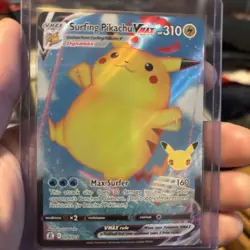 Pokemon TCG Surfing Pikachu VMAX Full Art Holo Card Celebrations - Image 1