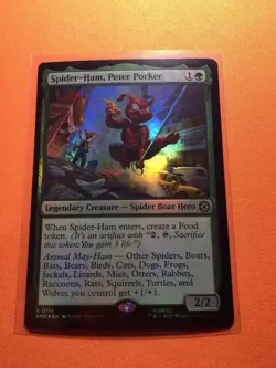 MTG Magic The Gathering Spider-Ham, Peter Porker LP Foil Rare Prerelease Promo - Image 1