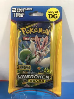 Pokemon -2 Mini Boosters Blister Pack- SUN & MOON Dollar General Unbroken Bonds - Image 1
