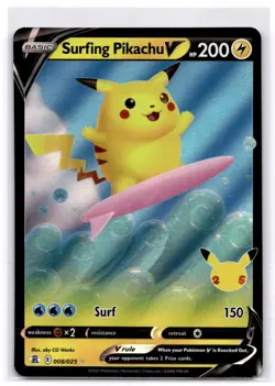 SURFING PIKACHU V 008/025 HOLO V RARE CELEBRATIONS POKEMON NEAR MINT - Image 1