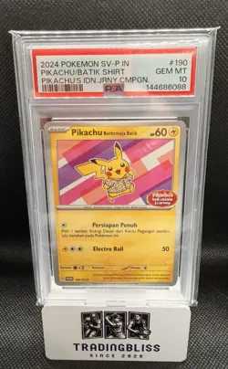 2024 POKEMON INDONESIAN SV-P PROMO #190 PIKACHU IN BATIK SHIRT PSA 10 - Image 1