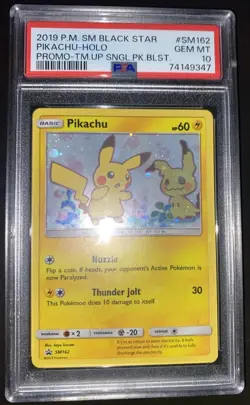 2019 PM Sun & Moon Black Star Pikachu Holo Promo Pokemon Card Sm162 PSA 10 Gem M - Image 1